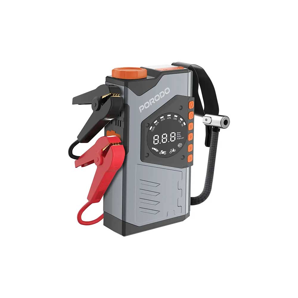 پاوربانک 10000 و کمپرسور باد و جامپ استارتر خودرو پرودو Porodo PBA10 Voltboost 3in1 Jump & Power & Inflator